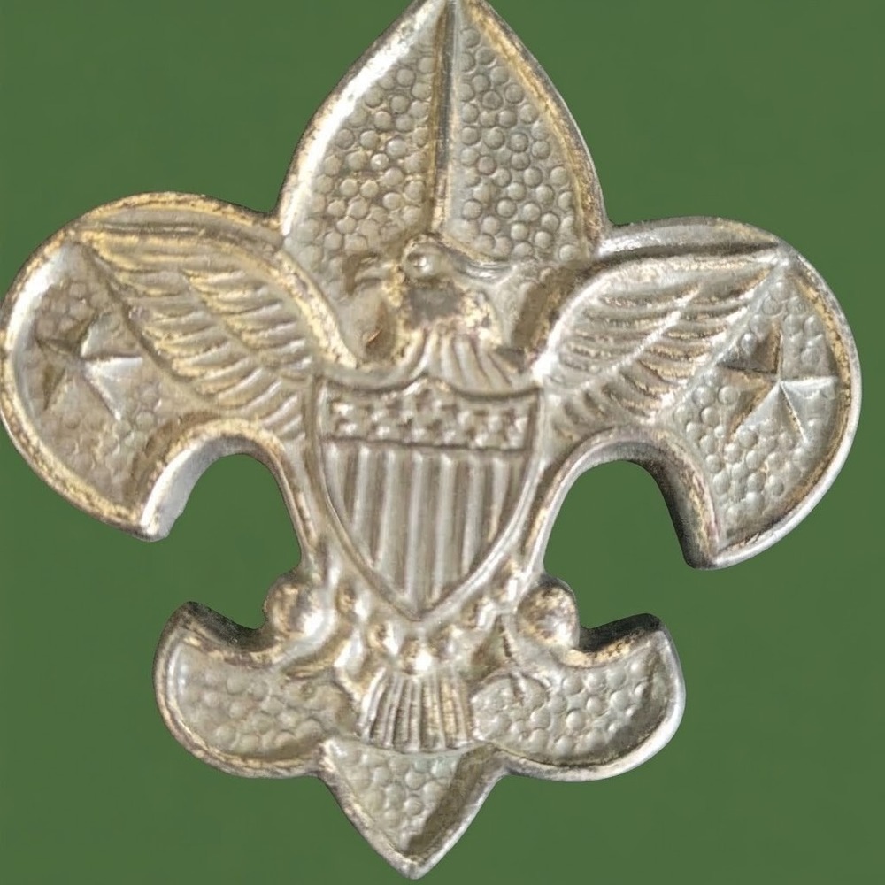 Vintage Boy Scout Eagle Fleur De Lis Metal Paperweight Silver Tone 3.5in